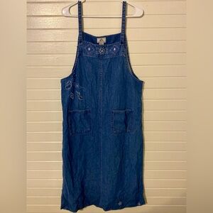 Carolina Bay Blue Denim Overall Dress with Embroidery